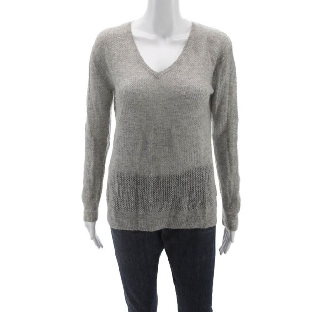 Velvet Womens Pullover Cashmere V-Neck Sweater Gray Long Sleeve Size XS